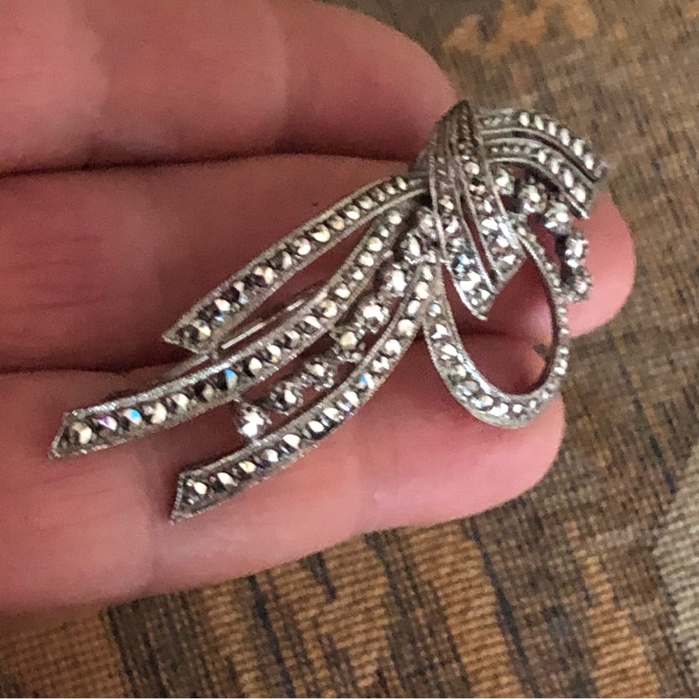 Art Deco Vintage Sterling Silver Marcasite Birks Fancy Brooch Germany